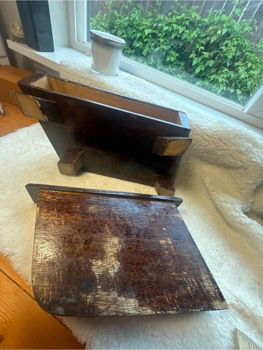 Vintage Wooden Slant Top Desk Box with Pull Out Drawer- primitive rustic storage